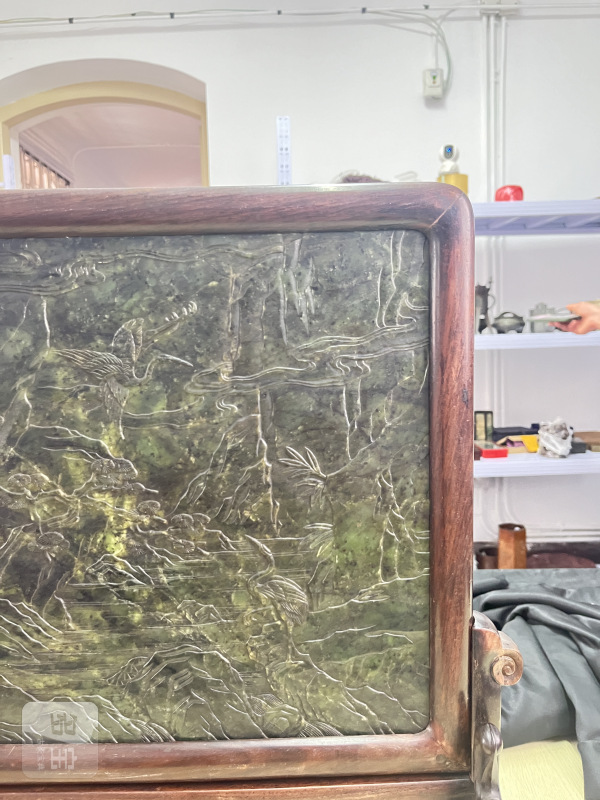 和田玉薄意浅浮雕兰石、山水纹插屏 - 图9